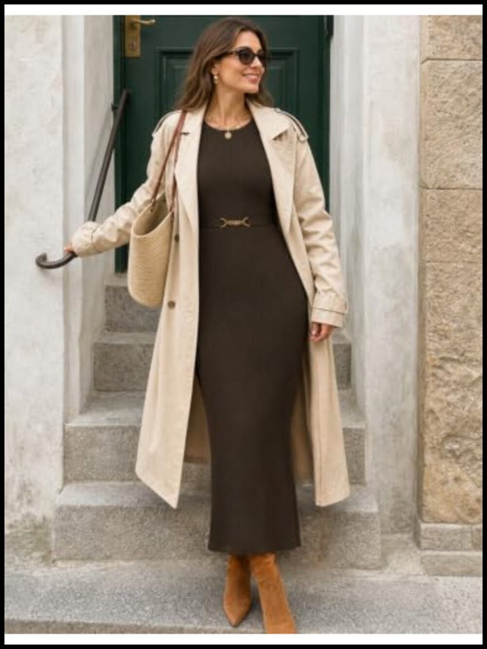 Long Sleeve Bodycon Sweater Dress Crewneck Ribbed Knit Midi Work - Picture 2 of 6